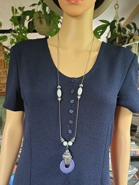 Vintage Long Lavender Pendant, Silver & White Accents Necklace ☆ Unbranded